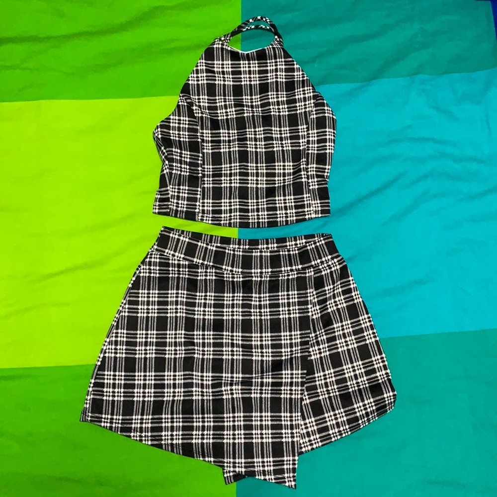 Black plaid two piece
